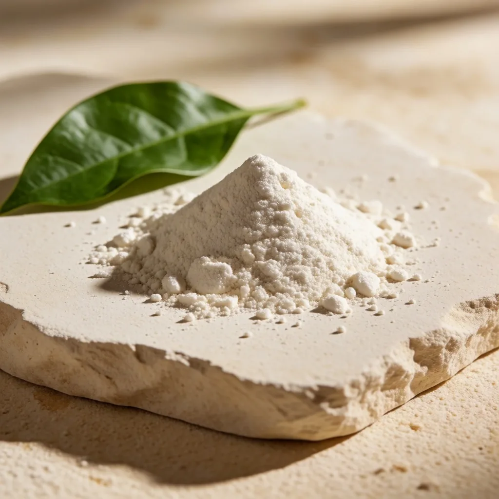 Mineral powders on a warm stone surface